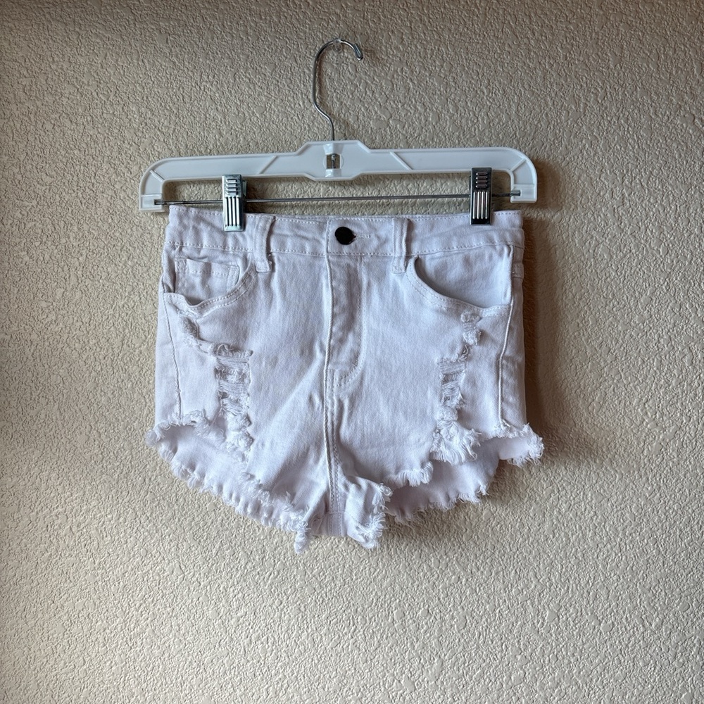 Brandy Melville White Distressed Frayed Hem Denim Shorts